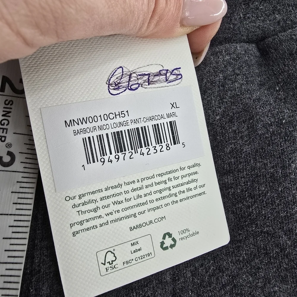 Barbour nico lounge charcoal marl pants pull on joggers size XL